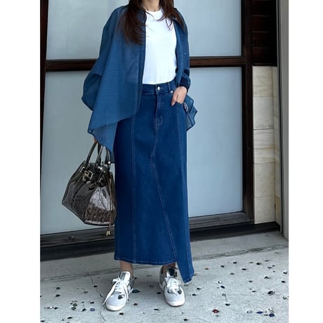 QTUMEバックギャザーヴィンテージシアーデニムシャツ