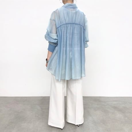 QTUMEバックギャザーヴィンテージシアーデニムシャツ