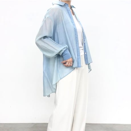 QTUMEバックギャザーヴィンテージシアーデニムシャツ