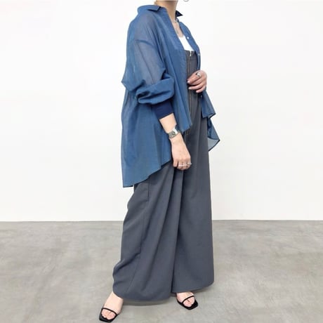QTUMEバックギャザーヴィンテージシアーデニムシャツ