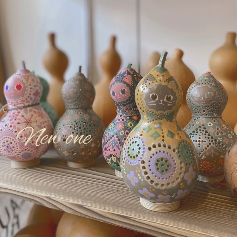 ひょうたん猫ランプ「ウォームフラワー」☆送料無料 | YORO GOURD FACTORY