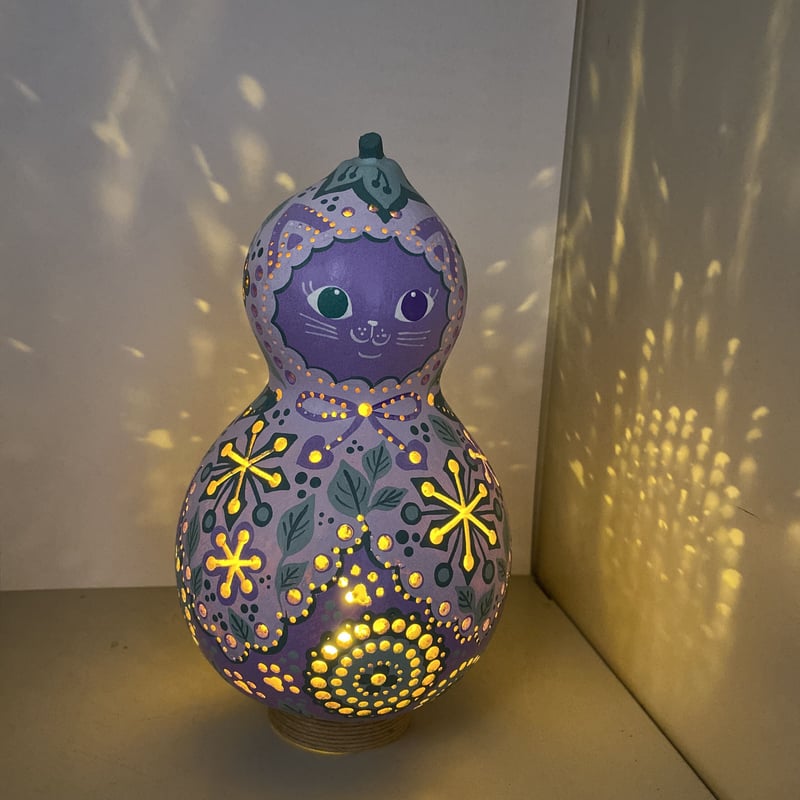 ひょうたん猫ランプ「ラベンダー」☆送料無料 | YORO GOURD FACTORY