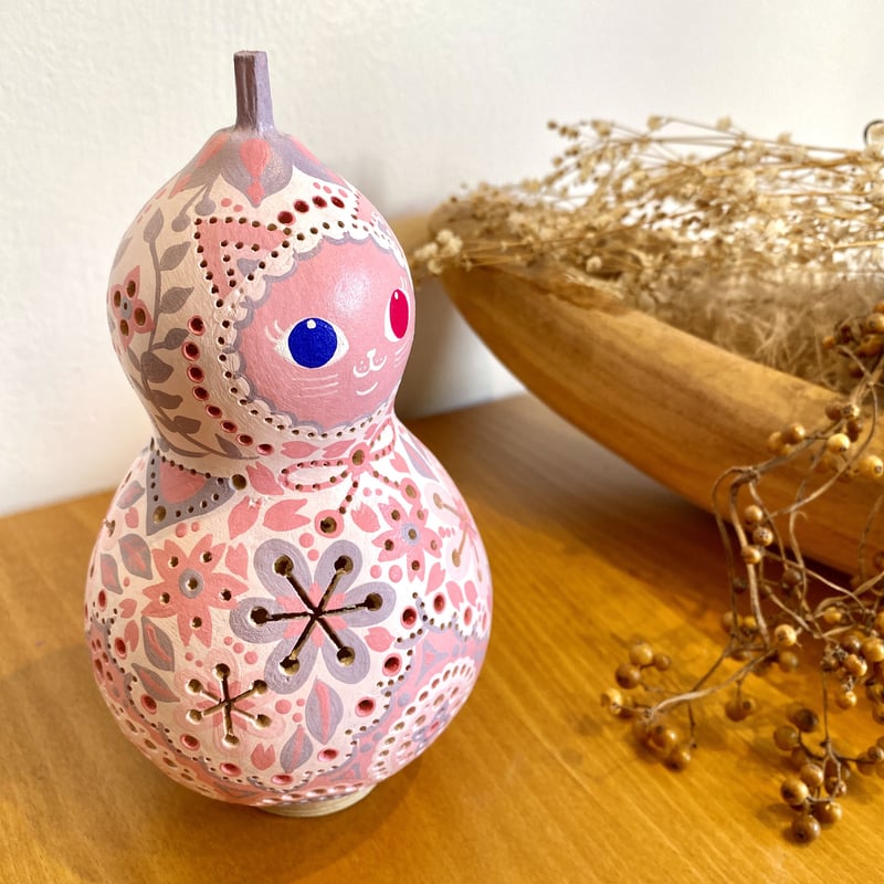 ひょうたんランプ　猫とお花 ひょうたん猫ランプ「春さくら」☆送料無料 | YORO GOURD FACTORY