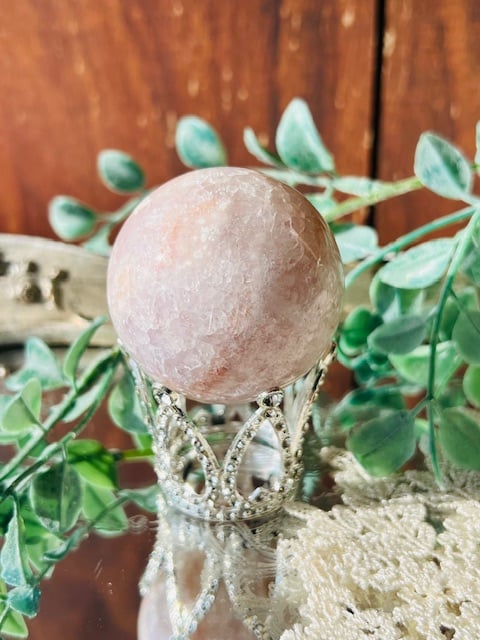 桜瑪瑙ピンクアメジスト共生 月置物 素敵な逸品 ピンクアメジスト桜