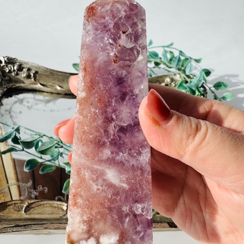 ピンクアメジスト置物　桜瑪瑙共生　鉱石 ピンクアメジスト フラワーアゲート 共生 桜瑪瑙 フリーフォーム