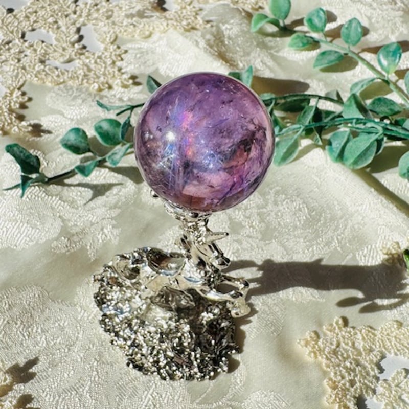 一面アイリス　アメジスト　スフィア　丸玉 ブラジル産]アメジスト丸玉/スフィア（直径50.6mm・アメトリン