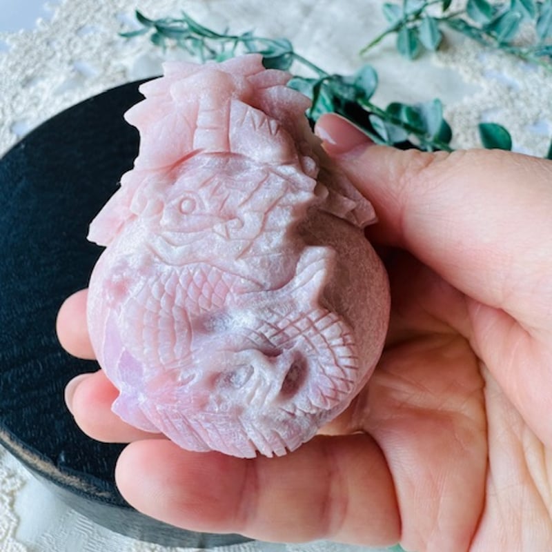 ピンクオパールの龍縁起物 オブジェ