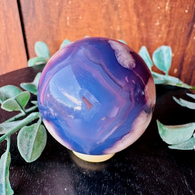 ブルー桜瑪瑙　サイズ7cm　スフィア　天然石✧　大きめ　 台座付き no0824 ブルー桜瑪瑙のスフィア | 天然石と雑貨のお店 Angel's voice