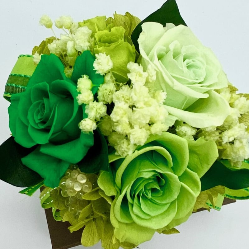 ブリザーブドフラワー プリザーブドフラワー ボックス型アレンジ（グリーン