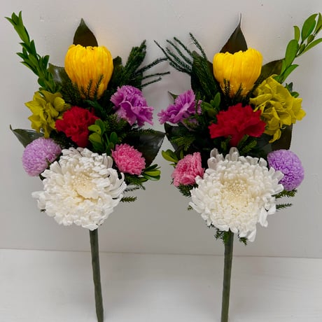 お供えプリザーブドフラワー仏花（簡単差し替え花立て無し）選べる仏花  輪菊黄色