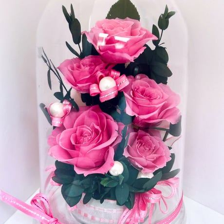 誕生日 記念日 敬老の日 ピンクの薔薇ドームアレンジ 枯れないお花 プリザーブドフラワー（ピンク）L