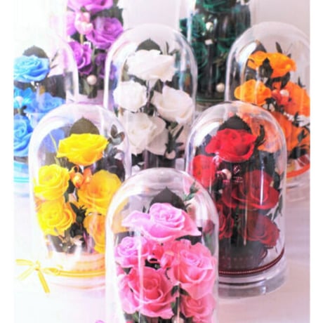 米寿祝い 傘寿祝い 誕生日 記念日 御見舞 黄色い薔薇 ドームアレンジ 枯れないお花 プリザーブドフラワー（イエロー）L