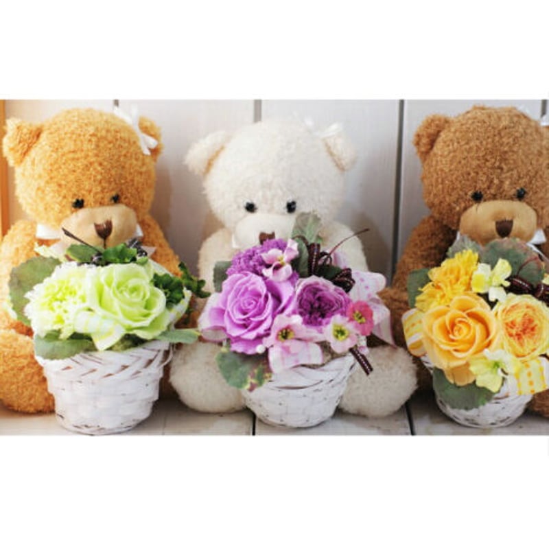 選べる6パターン 白クマのぬいぐるみ付きプリザーブドフラワー