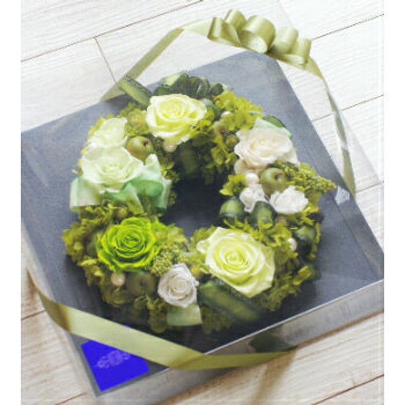 緑の薔薇 プリザーブドフラワーリース フレッシュグリーンリース