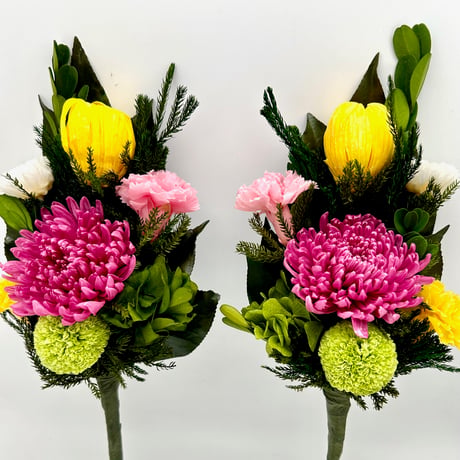 お供えプリザーブドフラワー仏花（簡単差し替え花立て無し）選べる仏花  輪菊黄色