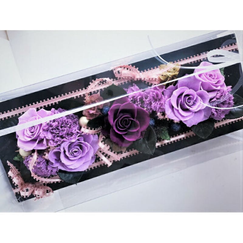 プリザーブドフラワーアレンジメント 紫　カーネーション＆アジサイ 紫の薔薇とカーネーション プリザーブドフラワー お洒落たフレーム立て