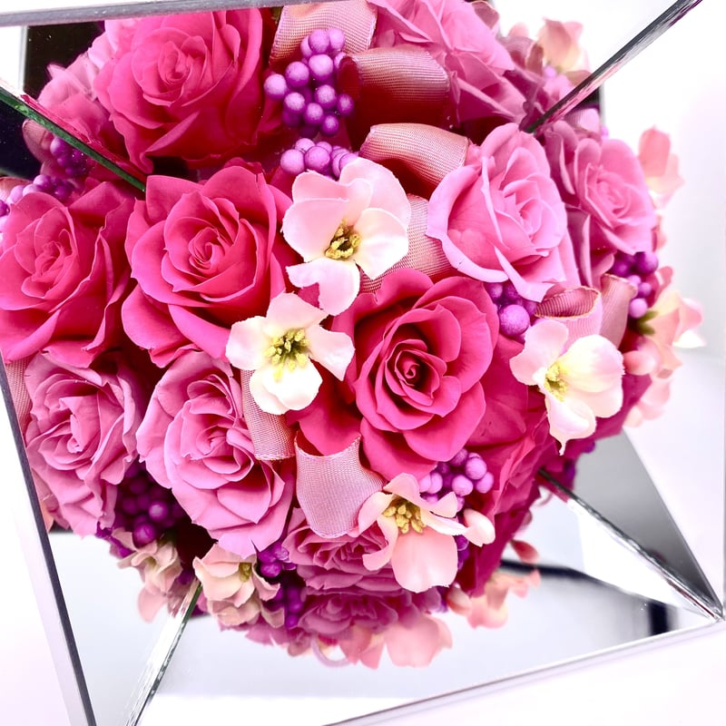 青い薔薇 ブルー お洒落な4面カレイドミラーアレンジ プリザーブド