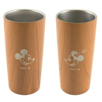 YH056-545  Disney　木目調ステンレス真空タンブラーセット440ml　ミッキー＆ミニー