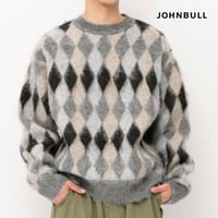 Johnbull　ダイヤ柄シャギーニットクルーネック　グレー ダークブルー