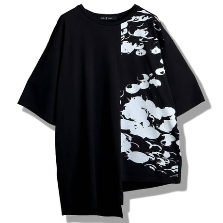 ノーアイディー noid 半袖Tシャツ NOID. メンズ アシンメトリープリントT ホワイト ブラック 春夏商品 458006-495T