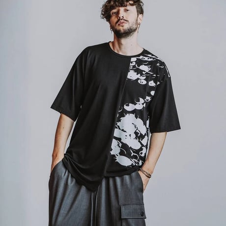 ノーアイディー noid 半袖Tシャツ NOID. メンズ アシンメトリープリントT ホワイト ブラック 春夏商品 458006-495T