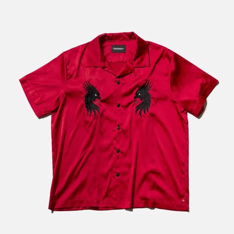 VIRGOwearworks ヴァルゴウェアワークス メンズ 半袖シャツ LUXE BOWLING SATIN SHIRT ホワイト レッド ブラック VG-SH-277