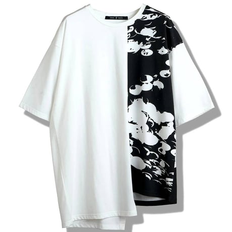 ノーアイディー noid 半袖Tシャツ NOID. メンズ アシンメトリープリントT ホワイト ブラック 春夏商品 458006-495T