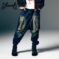 glamb グラム パンツ メンズ Knit Denim Cargo Pants/ニットデニムカーゴパンツ 秋冬 インディゴ ブラック GB0425/P08