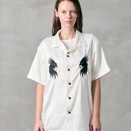 VIRGOwearworks ヴァルゴウェアワークス メンズ 半袖シャツ LUXE BOWLING SATIN SHIRT ホワイト レッド ブラック VG-SH-277