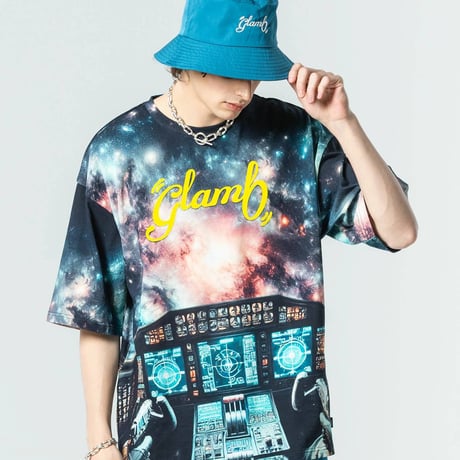 glamb グラム 5分袖Tシャツ メンズ Cosmic Print T-Shirt/コズミックプリントＴシャツ 春夏商品 ブラック GB0225/CS01