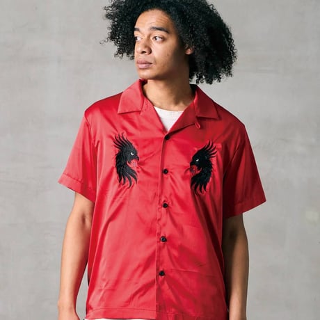 VIRGOwearworks ヴァルゴウェアワークス メンズ 半袖シャツ LUXE BOWLING SATIN SHIRT ホワイト レッド ブラック VG-SH-277