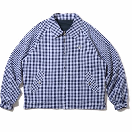 DIASPORA "Utility Harrington Jacket" (Navy & Gingham) L