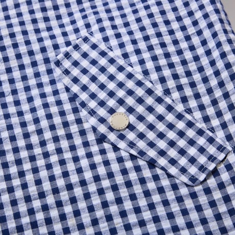 DIASPORA "Utility Harrington Jacket" (Navy & Gingham) L