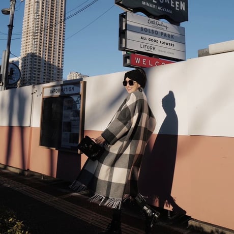 チェック柄ロングコート