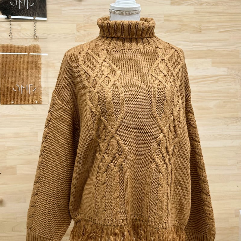 【完売品】アシンメトリーフリンジタートルネック ニット Size1 22-AW Aphlotus ベスト ジレ 5G カシミヤタッチ アシンメトリー