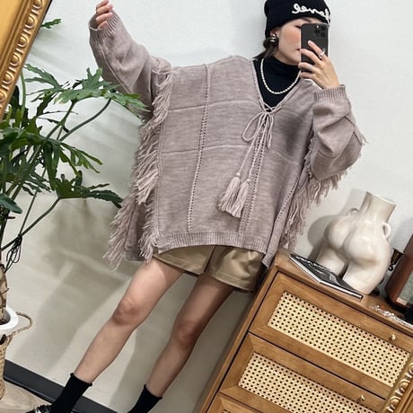 フリンジニットプルオーバー