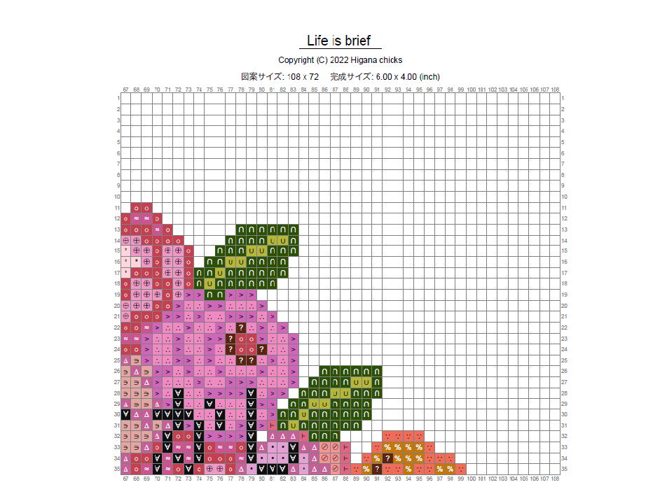 PDF図案 クロスステッチ いのちみじかし | HIGANA CHICKS
