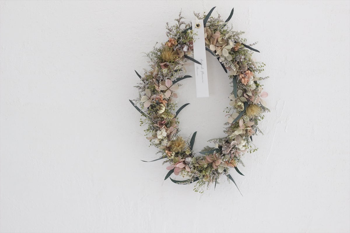 1.アキイロ紫陽花オーバルリース オーバルリース(ピンク） | F L E U R I