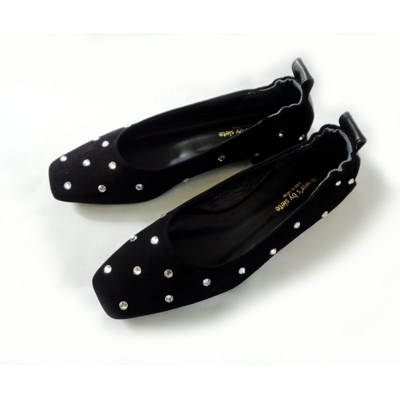 10174 ドット風ラインストーンバレーシューズ BLK | flower's by 10174 ドット風ラインストーンバレーシューズ BLK | flower's by
