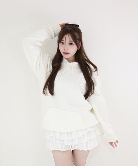 【P】logo frill mini skirt pants White