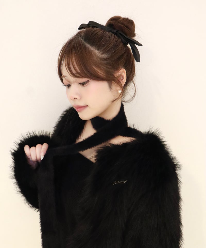 ペルシャナ　pellsiana charm logo far coat charm logo fur coat -Black- | pellsiana