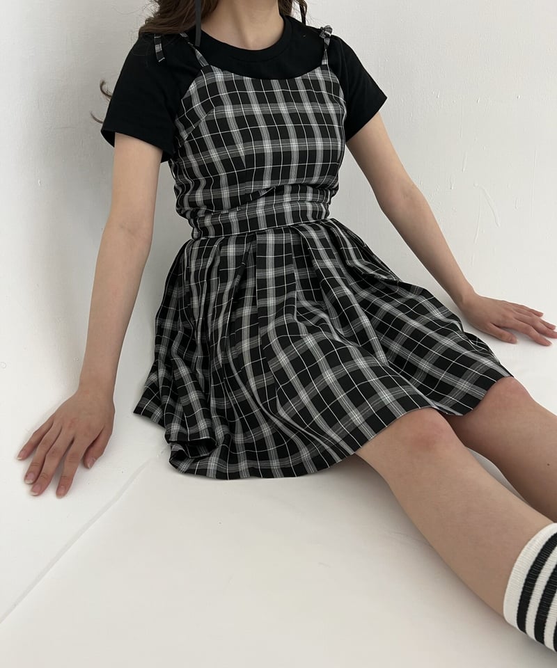 check ribbon cami one-piece | pellsiana
