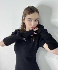 pellsiana heart logo knit one-piece BLACK