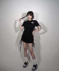 corset ribbon T-shirt one-piece Black