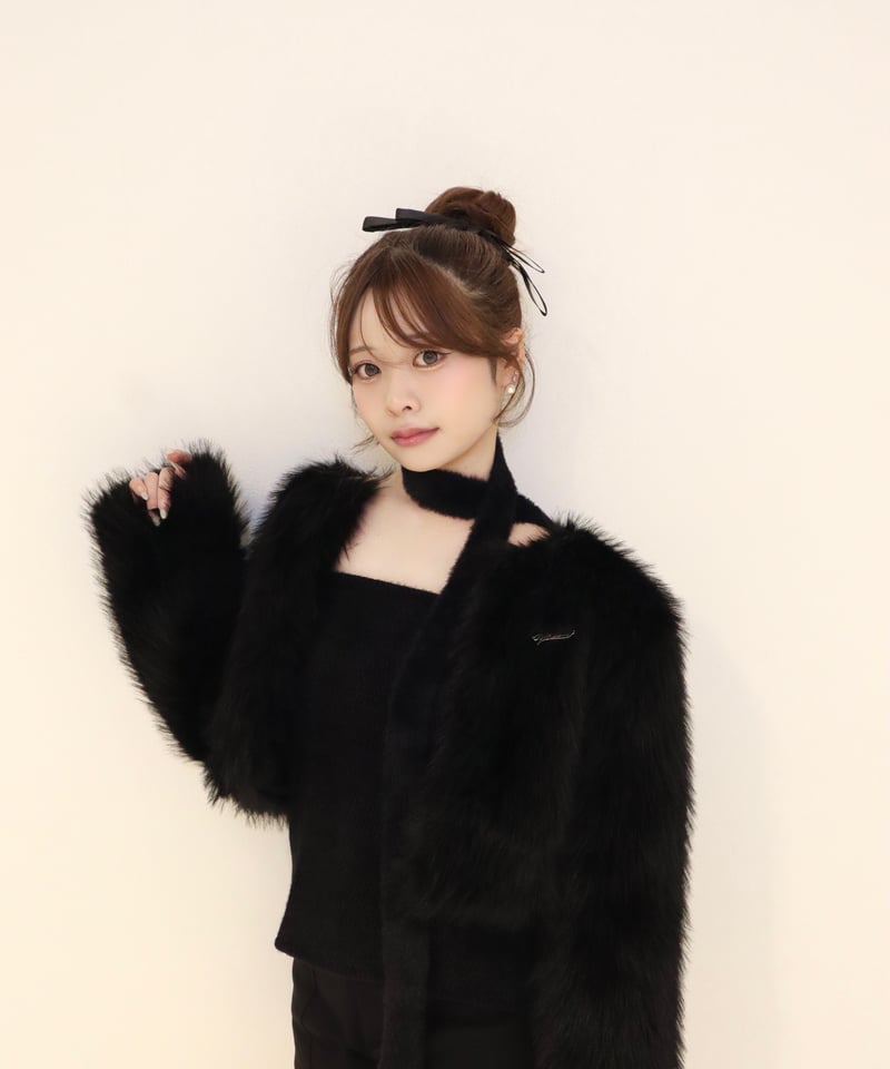 ペルシャナ　pellsiana charm logo far coat charm logo fur coat -Black- | pellsiana