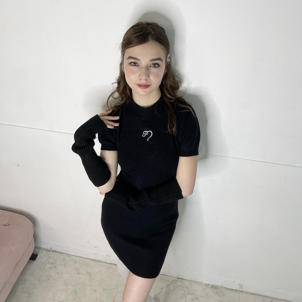 pellsiana heart logo knit one-piece BLACK | pel