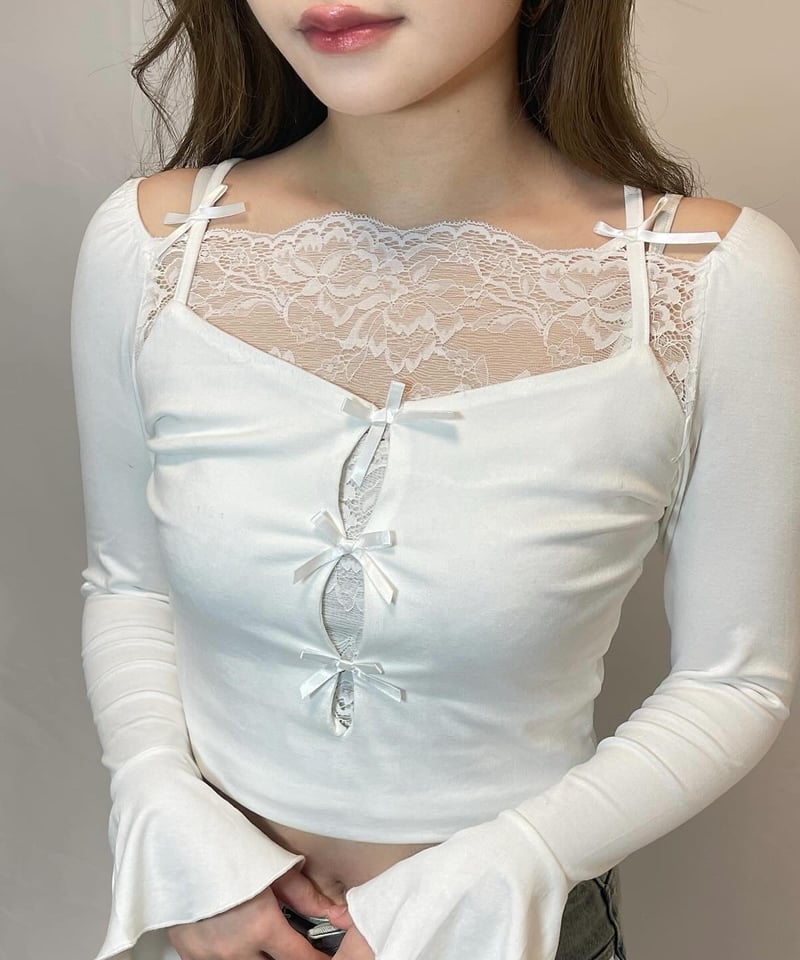 lace ribbon flare sleeve tops | pellsiana