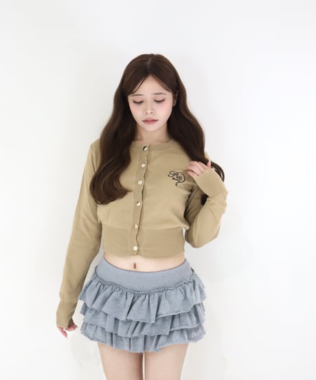 【P】logo frill mini skirt pants White