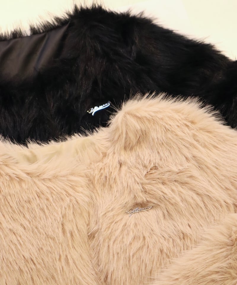 charm logo fur coat -Black- | pellsiana