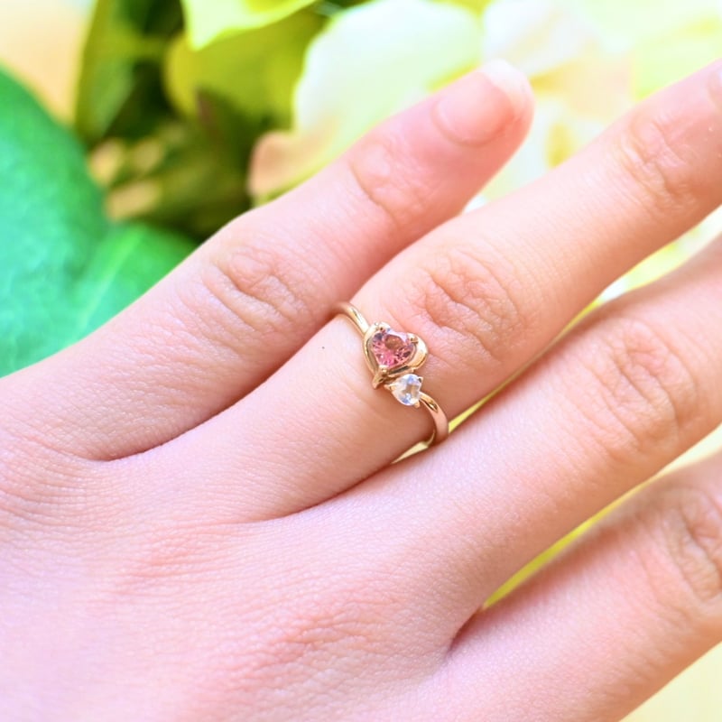 K18 ピンクトルマリン・ブルームーンストーンリング | エレガンスアライ